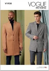 1930 Vogue Mr. Fit Lined Panel Pocket Collar Coat, Fit Taper Lo Rise Pants Pattern 34-40 New